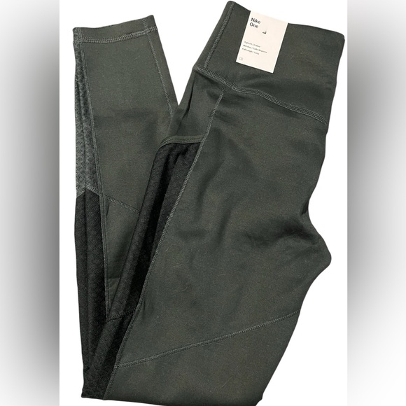 Nike Pants - Nike One green black mid rise full length leggings tight fit buttery soft sz S